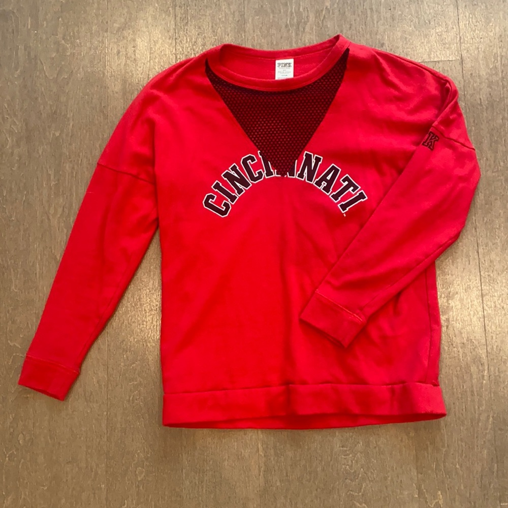 PINK “Cincinnati” Mesh sweatshirt in red. Size S
